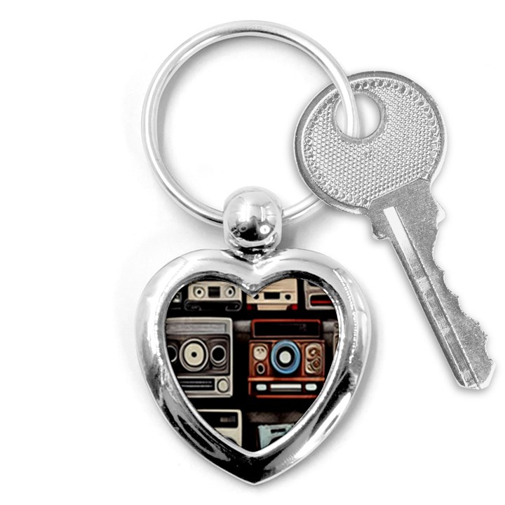 Retro Cameras Old Vintage Antique Technology Wallpaper Retrospective Key Chain (Heart)