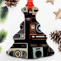 Retro Cameras Old Vintage Antique Technology Wallpaper Retrospective Ornament (christmas Tree) 