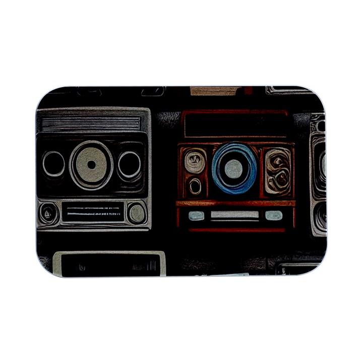 Retro Cameras Old Vintage Antique Technology Wallpaper Retrospective Open Lid Metal Box (Silver)  