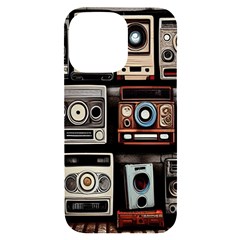 Retro Cameras Old Vintage Antique Technology Wallpaper Retrospective Iphone 14 Pro Max Black Uv Print Case