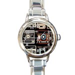 Retro Cameras Old Vintage Antique Technology Wallpaper Retrospective Round Italian Charm Watch Front