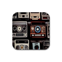 Retro Cameras Old Vintage Antique Technology Wallpaper Retrospective Rubber Coaster (square) by Grandong