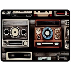 Retro Cameras Old Vintage Antique Technology Wallpaper Retrospective Fleece Blanket (large) by Grandong