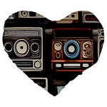 Retro Cameras Old Vintage Antique Technology Wallpaper Retrospective Large 19  Premium Flano Heart Shape Cushions Front