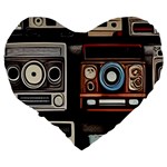 Retro Cameras Old Vintage Antique Technology Wallpaper Retrospective Large 19  Premium Flano Heart Shape Cushions Back