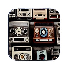 Retro Cameras Old Vintage Antique Technology Wallpaper Retrospective Square Metal Box (black) by Grandong