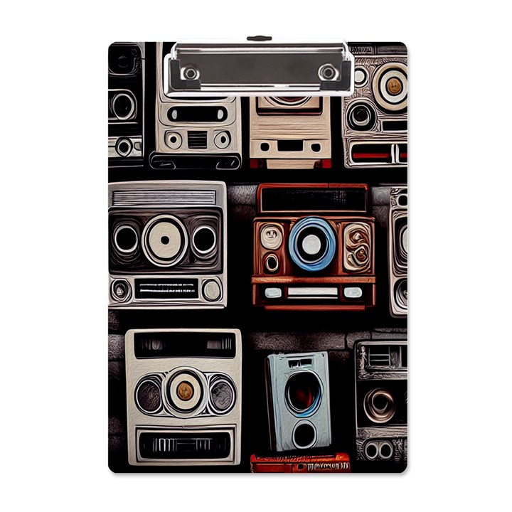 Retro Cameras Old Vintage Antique Technology Wallpaper Retrospective A5 Acrylic Clipboard