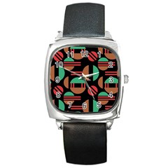 Abstract Geometric Pattern Square Metal Watch