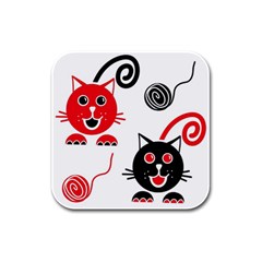 Cat Little Ball Animal Rubber Square Coaster (4 Pack)