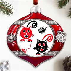 Cat Little Ball Animal Metal Snowflake And Bell Red Ornament by Maspions