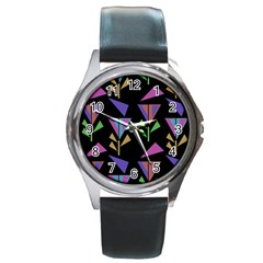 Abstract Pattern Flora Flower Round Metal Watch by Maspions