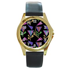 Abstract Pattern Flora Flower Round Gold Metal Watch