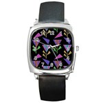 Abstract Pattern Flora Flower Square Metal Watch Front