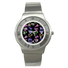 Abstract Pattern Flora Flower Stainless Steel Watch