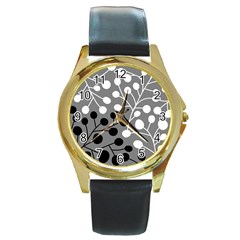 Abstract Nature Black White Round Gold Metal Watch