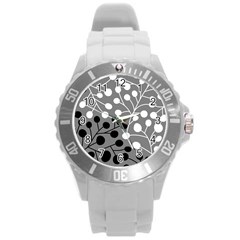 Abstract Nature Black White Round Plastic Sport Watch (l)