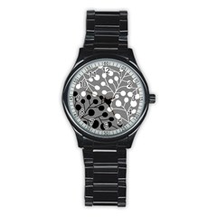 Abstract Nature Black White Stainless Steel Round Watch