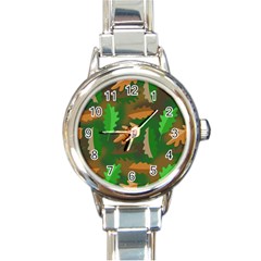 Leaves Foliage Pattern Oak Autumn Round Italian Charm Watch