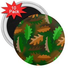 Leaves Foliage Pattern Oak Autumn 3  Magnets (10 Pack)  by Maspions