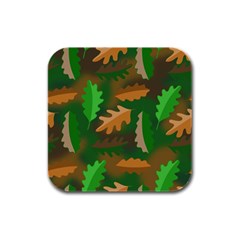 Leaves Foliage Pattern Oak Autumn Rubber Square Coaster (4 Pack) by Maspions