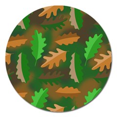 Leaves Foliage Pattern Oak Autumn Magnet 5  (round) by Maspions