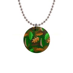 Leaves Foliage Pattern Oak Autumn 1  Button Necklace