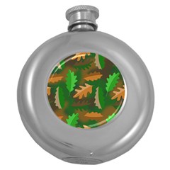 Leaves Foliage Pattern Oak Autumn Round Hip Flask (5 Oz)