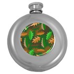 Leaves Foliage Pattern Oak Autumn Round Hip Flask (5 oz) Front