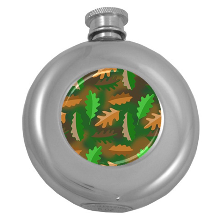 Leaves Foliage Pattern Oak Autumn Round Hip Flask (5 oz)