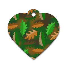 Leaves Foliage Pattern Oak Autumn Dog Tag Heart (two Sides)