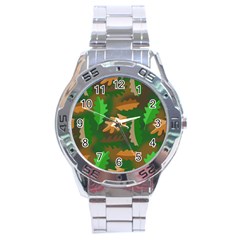 Leaves Foliage Pattern Oak Autumn Stainless Steel Analogue Watch