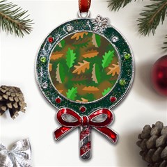 Leaves Foliage Pattern Oak Autumn Metal X mas Lollipop With Crystal Ornament