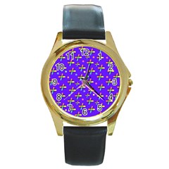 Abstract Background Cross Hashtag Round Gold Metal Watch