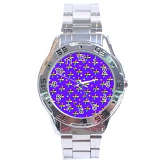 Abstract Background Cross Hashtag Stainless Steel Analogue Watch