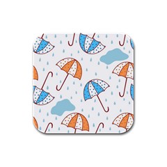 Rain Umbrella Pattern Water Rubber Square Coaster (4 Pack)