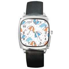 Rain Umbrella Pattern Water Square Metal Watch