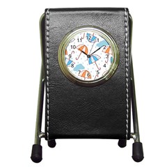 Rain Umbrella Pattern Water Pen Holder Desk Clock