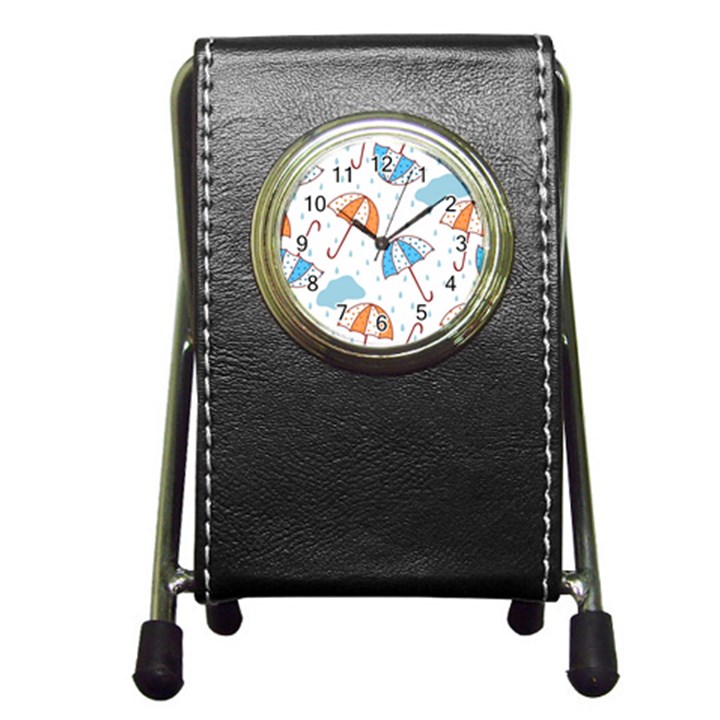 Rain Umbrella Pattern Water Pen Holder Desk Clock