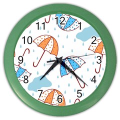 Rain Umbrella Pattern Water Color Wall Clock