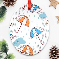 Rain Umbrella Pattern Water Oval Filigree Ornament (two Sides)