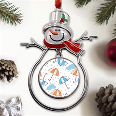 Rain Umbrella Pattern Water Metal Snowman Ornament