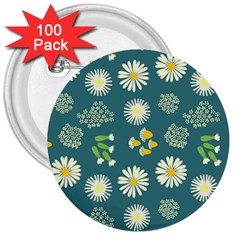 Drawing Flowers Meadow White 3  Buttons (100 Pack)  by Maspions