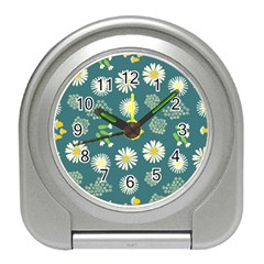 Drawing Flowers Meadow White Travel Alarm Clock by Maspions