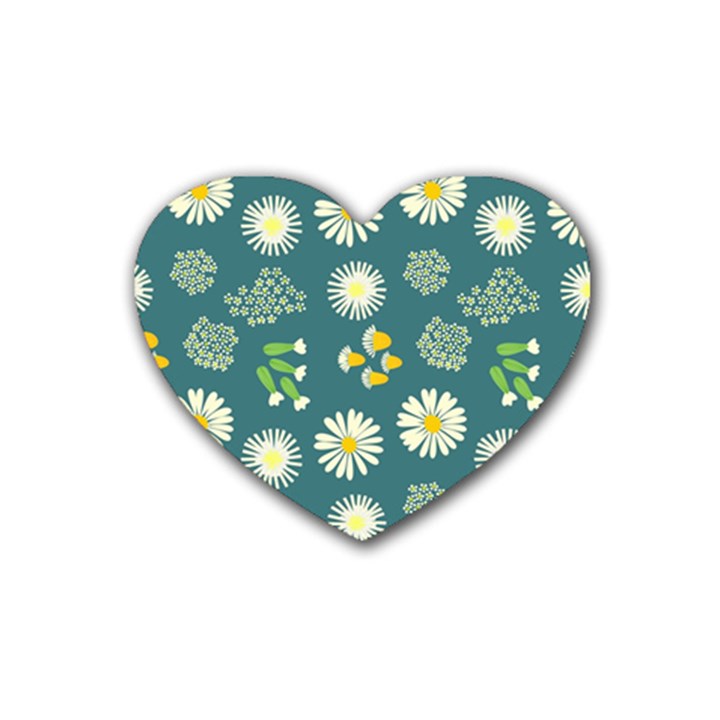 Drawing Flowers Meadow White Rubber Heart Coaster (4 pack)