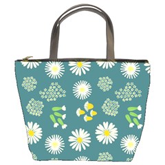 Drawing Flowers Meadow White Bucket Bag