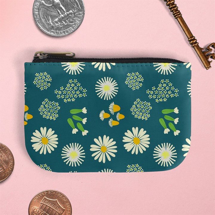 Drawing Flowers Meadow White Mini Coin Purse