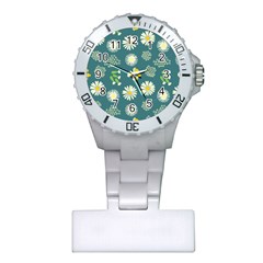 Drawing Flowers Meadow White Plastic Nurses Watch by Maspions