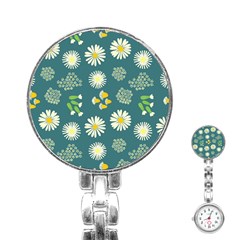 Drawing Flowers Meadow White Stainless Steel Nurses Watch by Maspions