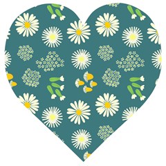 Drawing Flowers Meadow White Wooden Puzzle Heart by Maspions