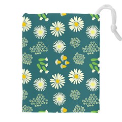 Drawing Flowers Meadow White Drawstring Pouch (5xl) by Maspions